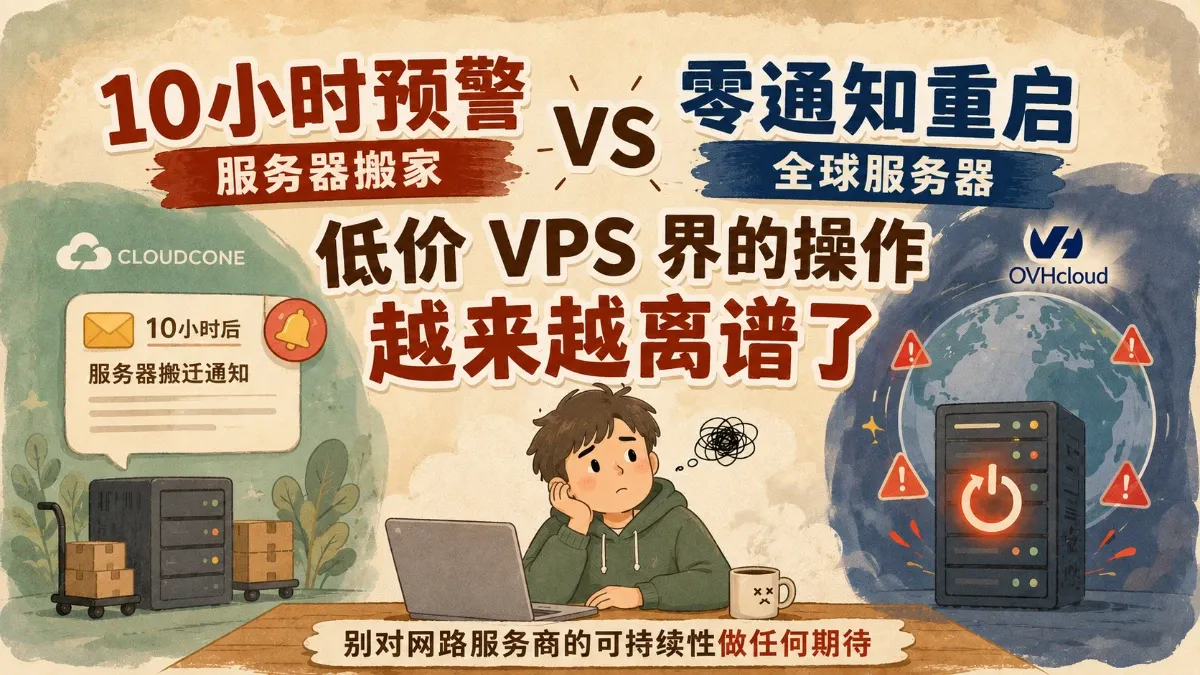 10小时预警的服务器搬家 vs 零通知重启全球服务器：低价 VPS 界的操作越来越离谱了
